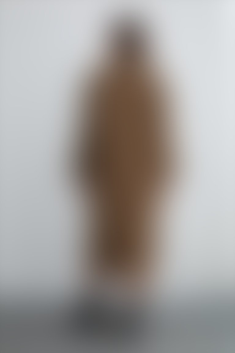 Kruvaze Kapama Düğme Detaylı Uzun Kahverengi Kaban