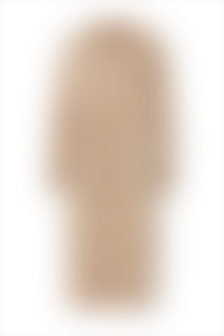Nakış Detaylı Kolları Triko Manşetli Kahverengi Uzun Ceket
