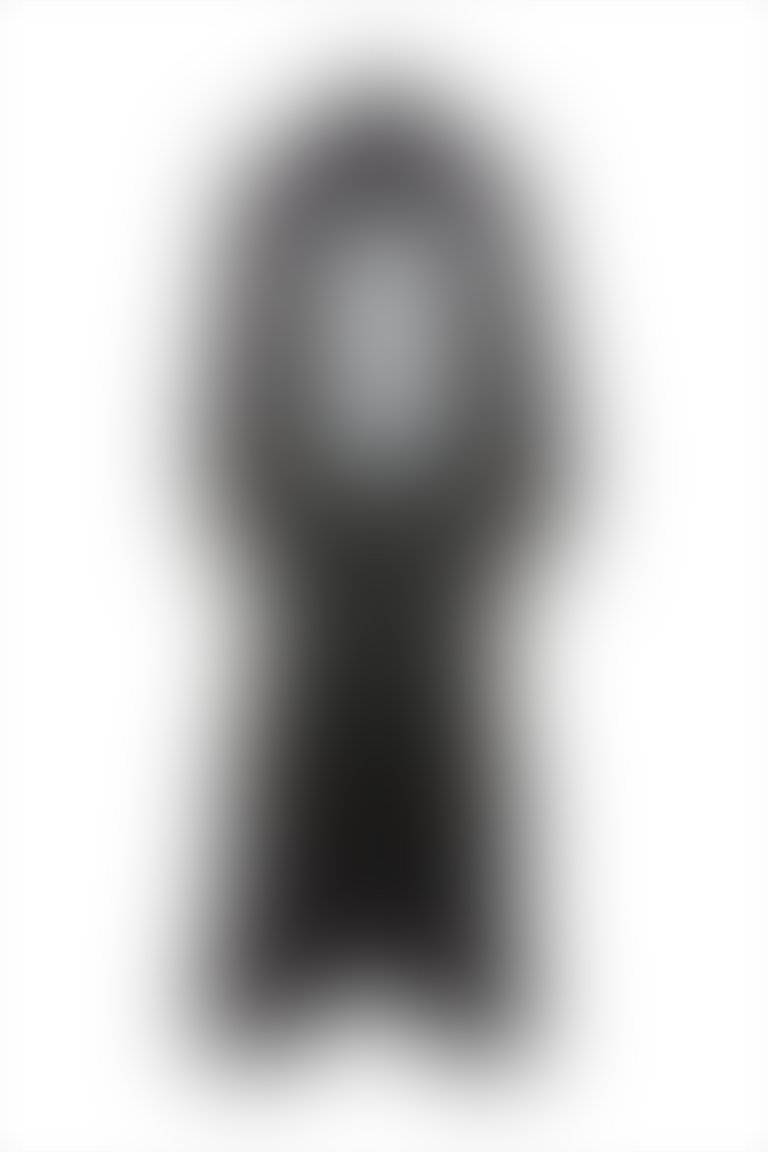 Özel Pano Desen Detaylı Triko Manşetli Dik Yaka A Form Uzun Siyah Elbise