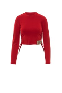 GIZIA SPORT - Etek Ucu Aplike Nakış Detaylı Kırmızı Kısa Bluz