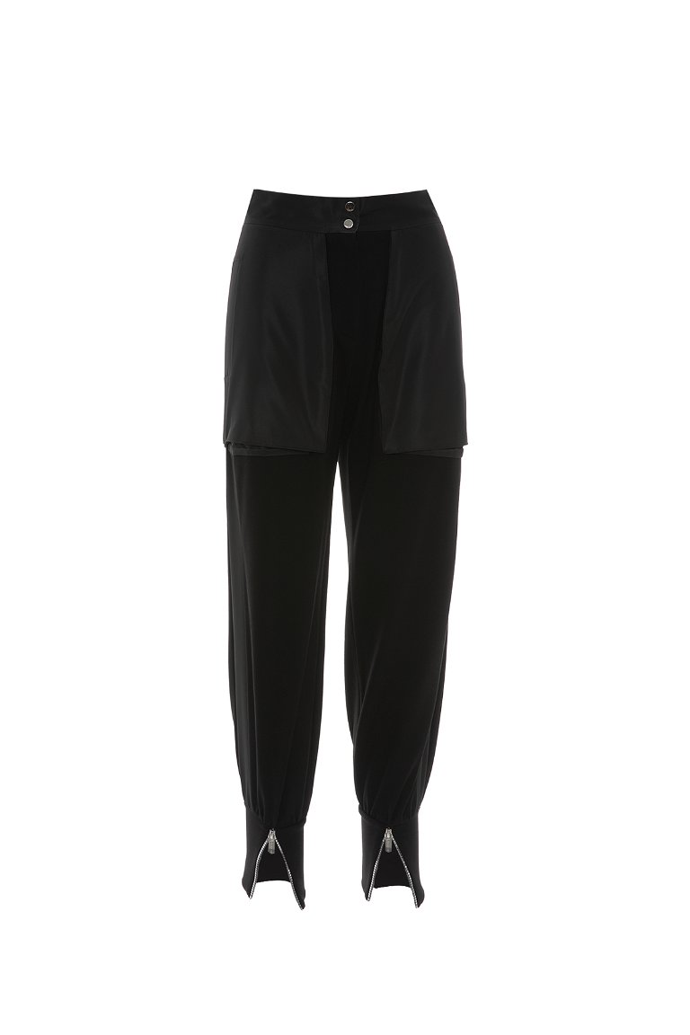 GIZIA SPORT - Manşet Fermuar Detaylı Geniş Cep Siyah Pantolon