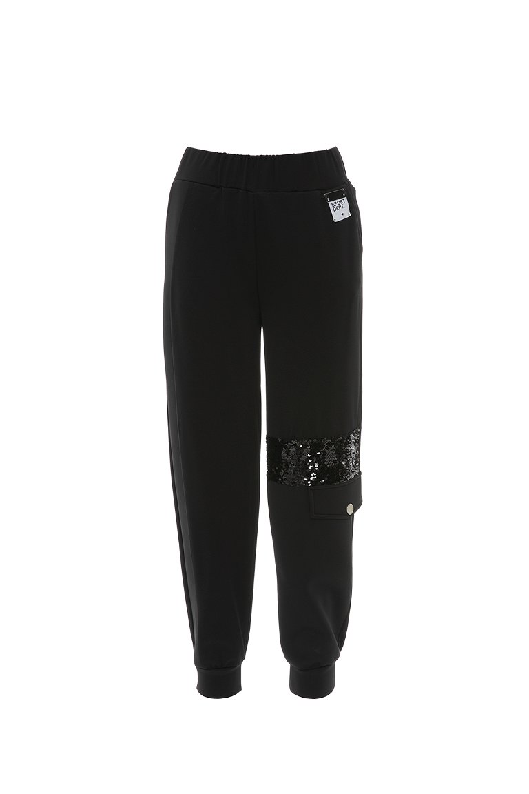 GIZIA SPORT - Payet Detaylı Tek Tarafı Şeritli Siyah Pantolon