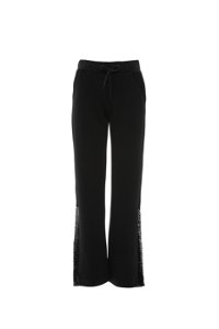 GIZIA SPORT - Dış Paça Yırtmaçlı Payet Detay Gümüş Bağcıklı Siyah Pantolon