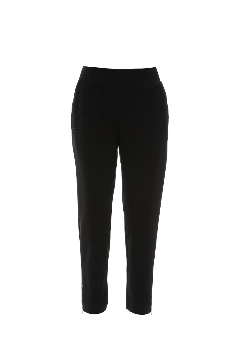 GIZIA SPORT - Black Pants with Gold Accessory Details and Lace-Patterned Pockets