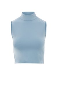 GIZIA SPORT - Back Size Zippered Stand-Up Collar Sleeveless Blue Blouse