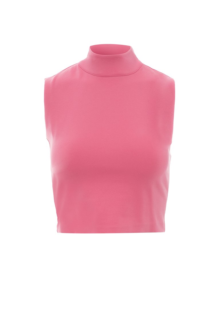 GIZIA SPORT - Back Size Zippered Stand-Up Collar Sleeveless Pink Blouse
