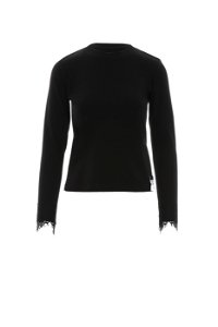 GIZIA SPORT - Gold Accessory and Label Detail Lace Sleeve End Black Blouse