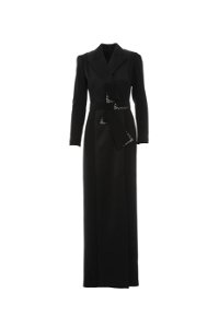 GIZIA - Black Long Evening Dress with Split and Men's Collar