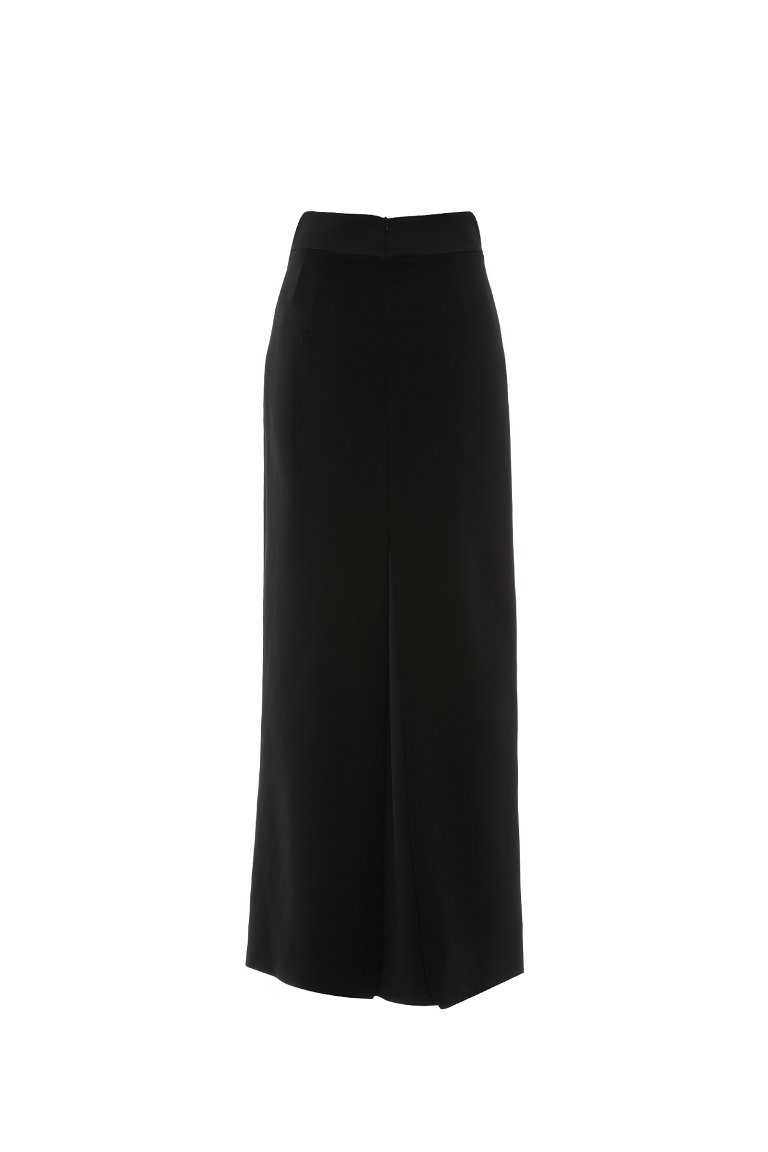 GIZIA - Back Slit Plain Form Long Black Skirt