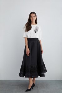 GIZIA - Black Organza Skirt with Lace Detail