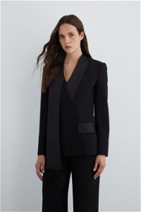 GIZIA - Furry Black Jacket with Collar Detail