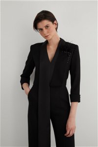 GIZIA - Feather and Stone-Detailed Black Jumpsuit