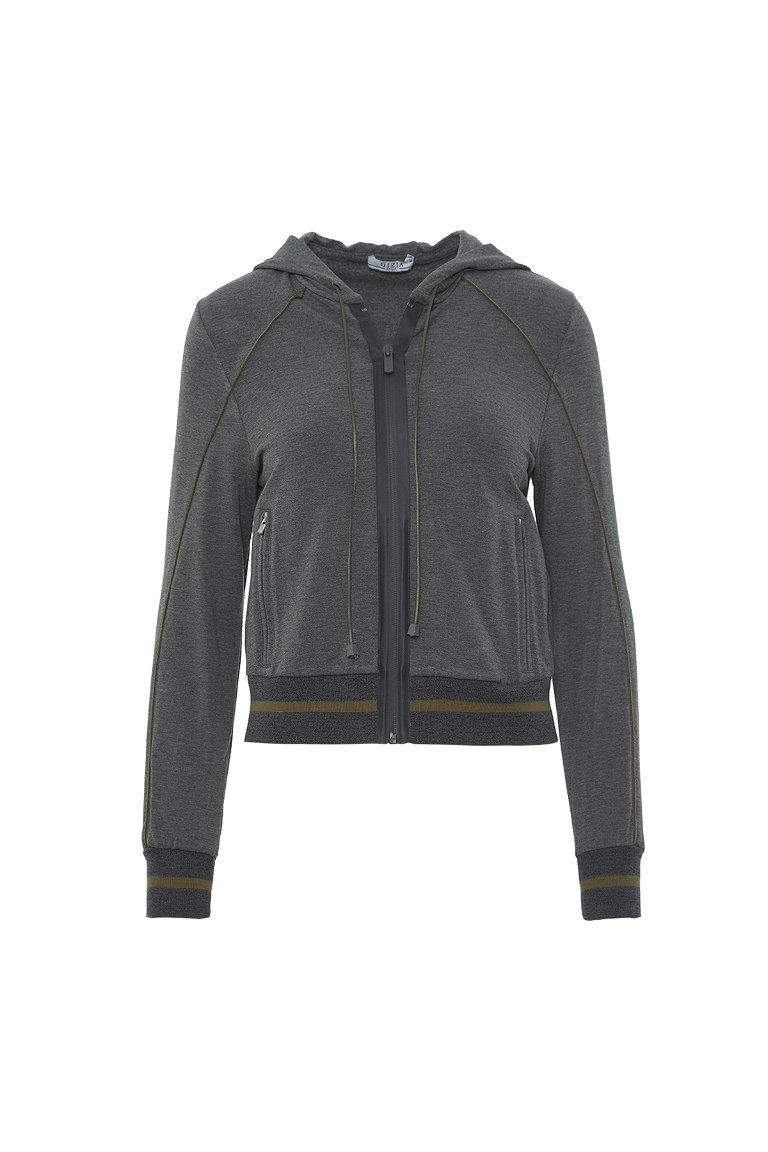 GIZIA - Patterned Back Hooded Anthracite Gray Sweatshirt