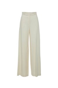 GIZIA - Düğme Detaylı Yüksek Bel Geniş Paça Beyaz Pantolon