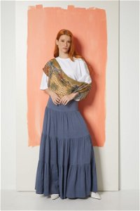 MANI MANI - Ruffle Detail Blue Midi Skirt