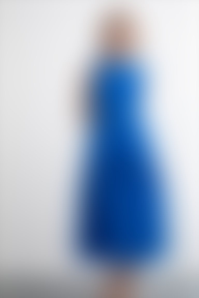 Deri Kemerli Paraşüt Kumaş Mavi Elbise