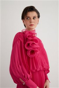 GIZIA - Long Chiffon Pink Dress with Balloon Sleeves