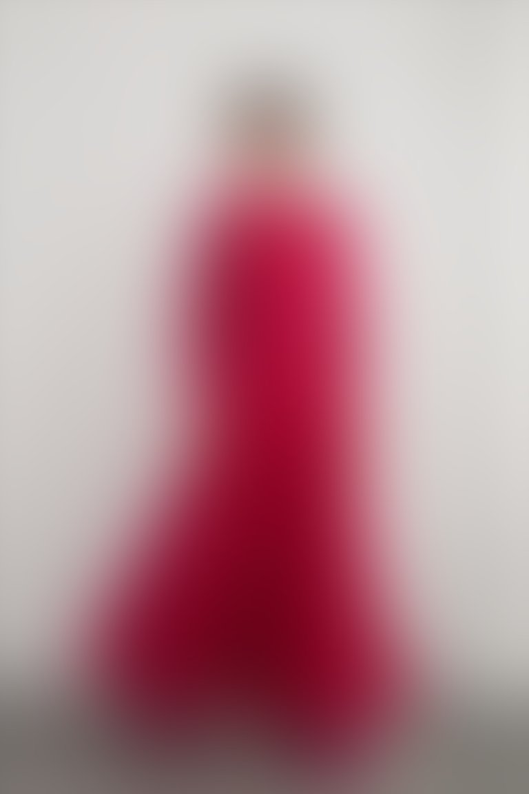 Balon Kol Detaylı Piliseli Uzun Şifon Kloş Pembe Abiye Elbise