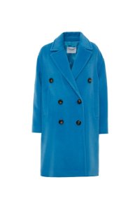 GIZIA - Silk Wool Fabric Blue Midi Coat