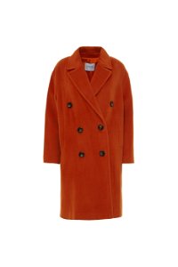 GIZIA - Silk Wool Fabric Orange Midi Coat