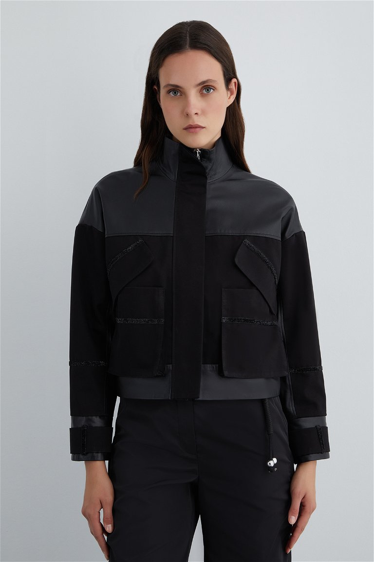 GIZIA SPORT - Simli Şerit Detay Kolu Etiketli Fermuarlı Ceket