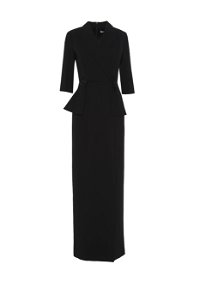 GIZIA - Şık Yaka Detaylı Yaka Ucu İşlemeli Vatkalı Uzun Siyah Elbise