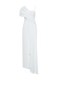GIZIA - Front Body Embroidered Shoulder Detail Long Ecru Crepe Dress