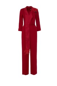GIZIA - Feather and Stone Detail Red Jumpsuit