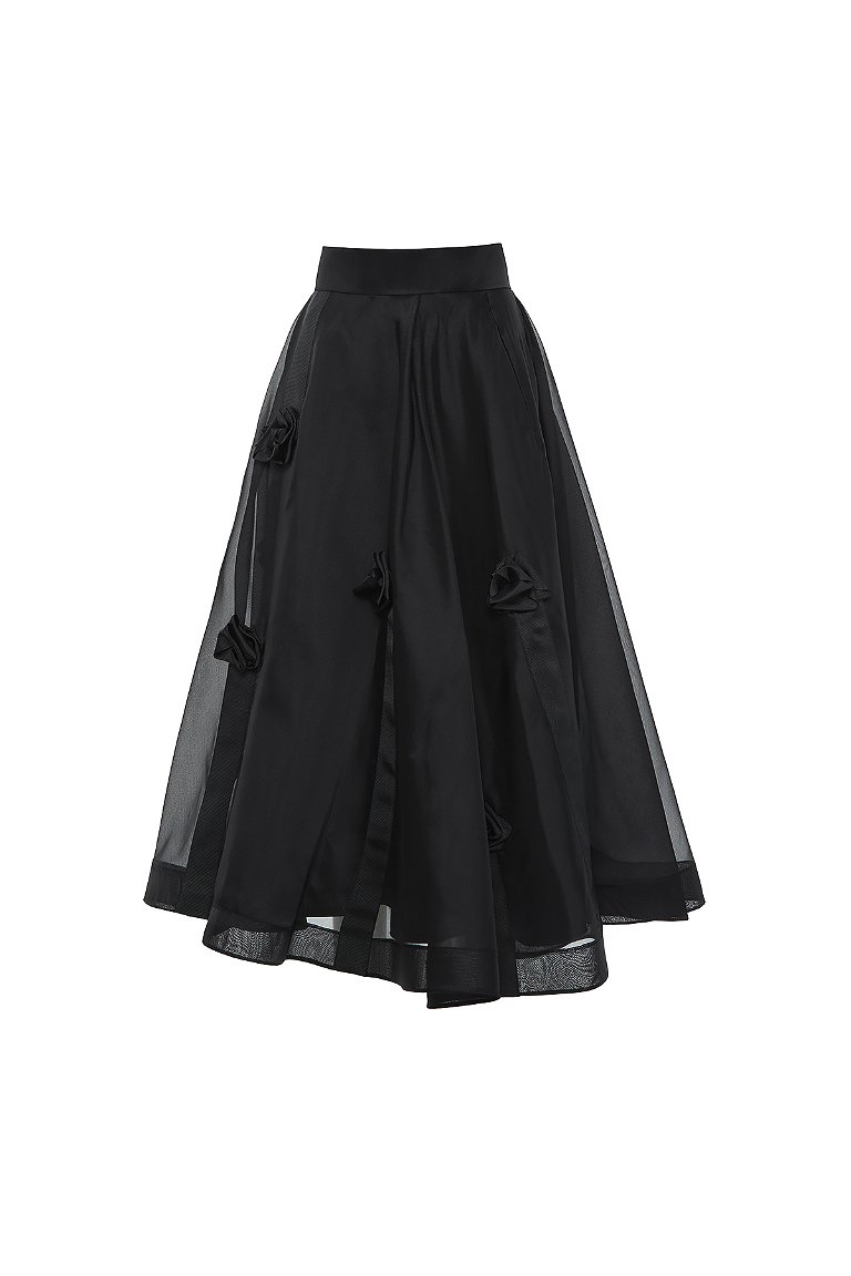 GIZIA - Flower Detail Transparent Black Skirt