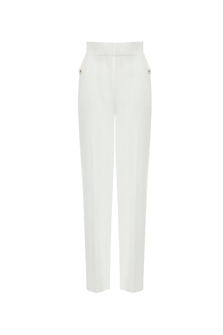 GIZIA - Button Detailed Wide Leg Ecru Trousers