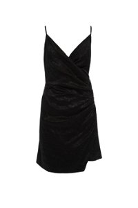 GIZIA - Low-Cut Back Draped Side Mini Black Dress
