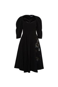 GIZIA - Trok Baskı Detaylı Siyah Midi Elbise