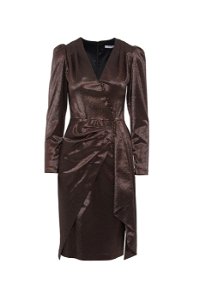 GIZIA - V-Neck Ruffled Copper Dress with Frosted Sleeves
