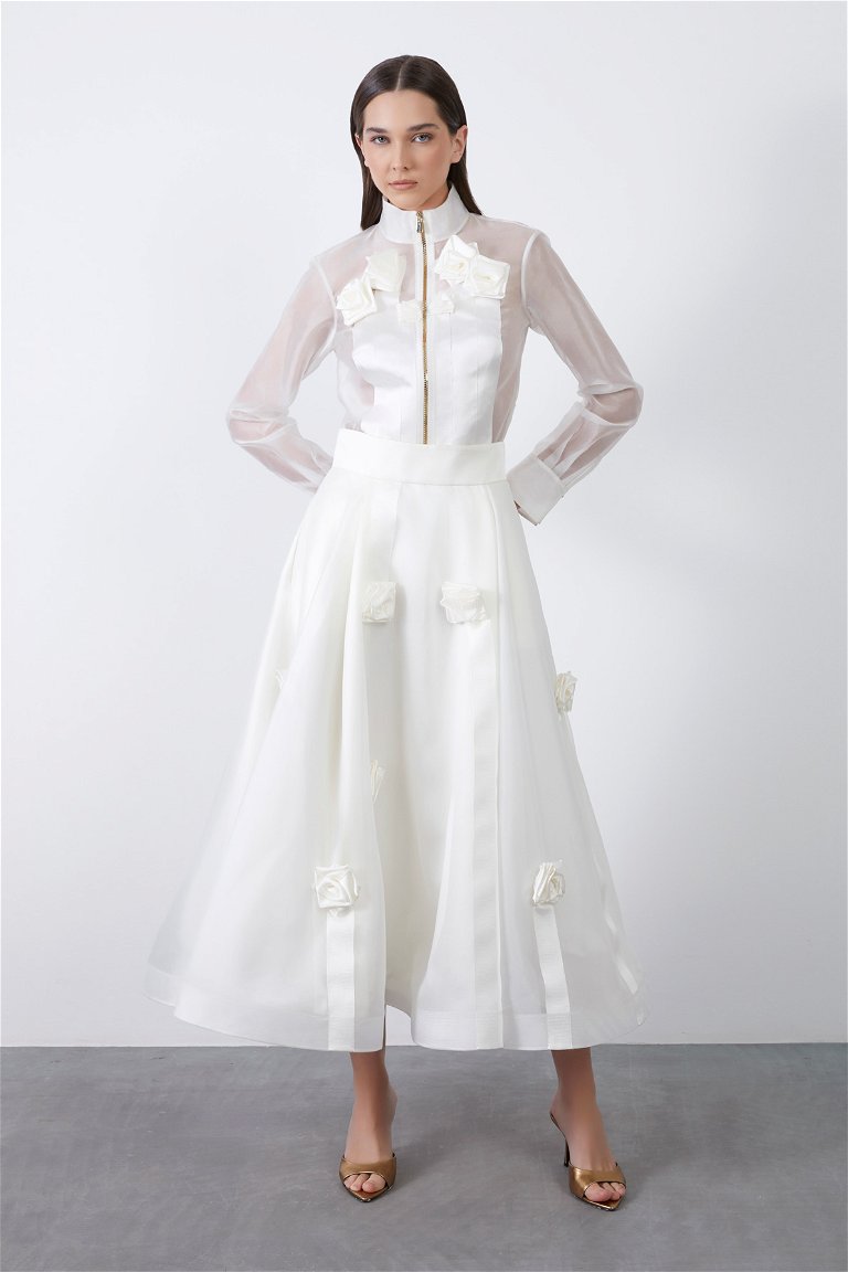 GIZIA - Flower Detail Transparent Ecru Skirt