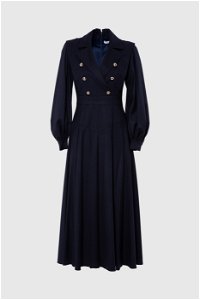 GIZIA - Metal Button And Band Detail Ankle Length Navy Blue Dress