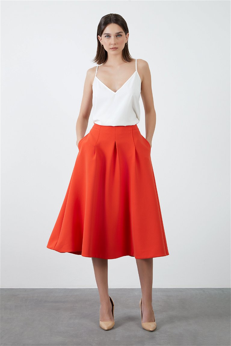GIZIA - High-Waisted Coral Flared Skirt