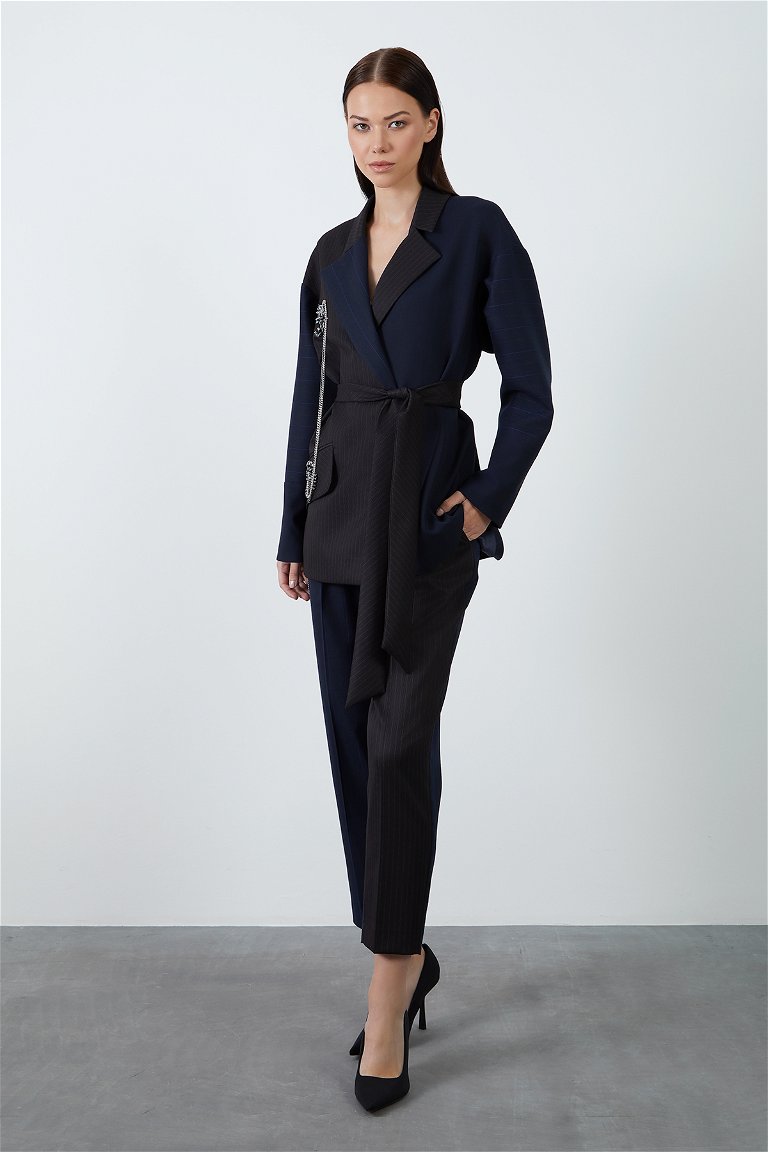 GIZIA - Navy Jacket with Chain and Embroidery Detail