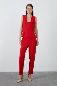 GIZIA - Red Blouse with Button Detail and Back Zipper