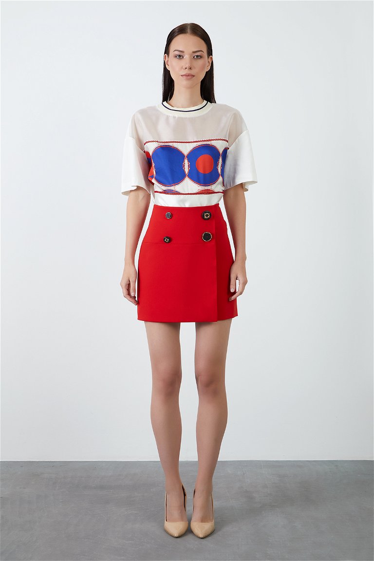 GIZIA - Red Mini Skirt with Button Detail