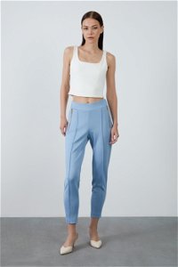 GIZIA SPORT - Rubber Waisted Blue Trousers With Metal Zipper Detail
