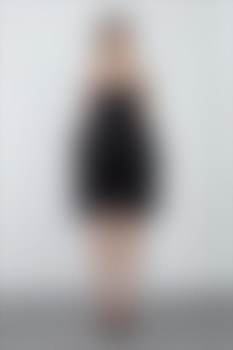 Boyundan Bağlamalı Kalp Yaka Volanlı Straplez Mini Siyah Elbise