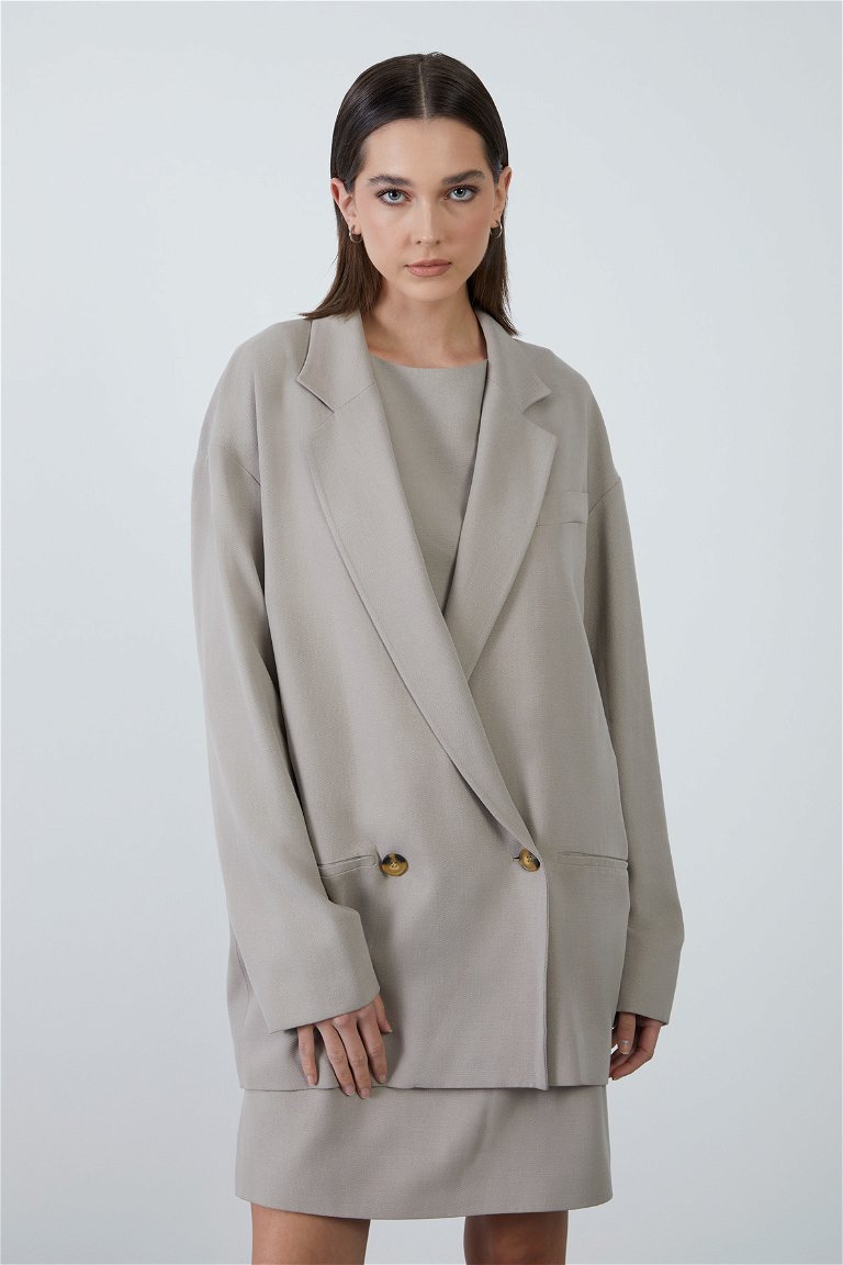 GIZIAGATE - Beige Jacket with Double-Breasted Closure