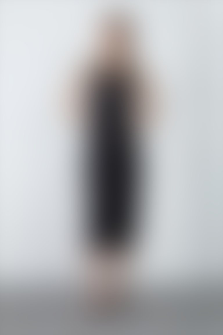 Satin Collar Detailed Off-the-Shoulder Midi Length Black Coat Dress