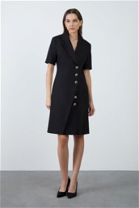 4G CLASSIC - Midi Length Short Sleeve Black Jacket Dress With Double Breasted Closure
