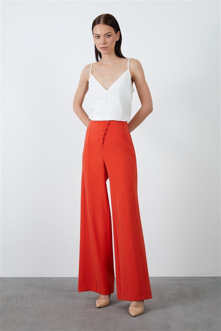 GIZIA - Asymmetric Pleated High-Waisted Red Pants