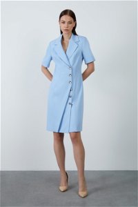 4G CLASSIC - Midi Length Short Sleeve Blue Jacket Dress With Double Breasted Closure