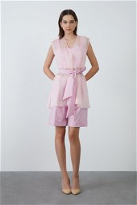 4G CLASSIC - 3-Piece Pink Linen Suit with a Crop Top and Double Leg Comfortable Cut Shorts with a Chiffon Vest