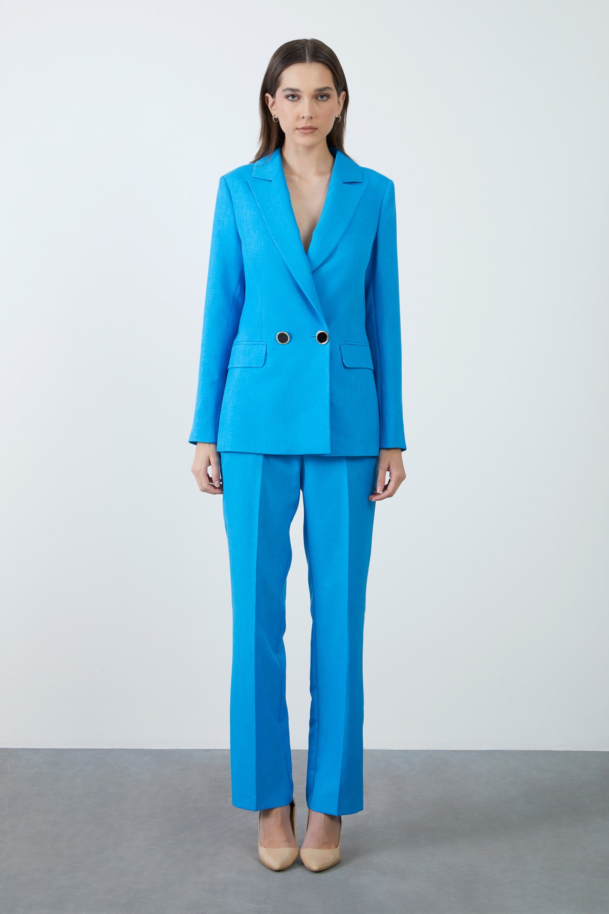 Blue Suit with Trousers and Double-breasted Closed Jacket - Gizia