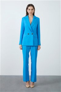 4G CLASSIC - Pantolonlu ve Kruvaze Kapamalı Ceketli Mavi Takım Elbise