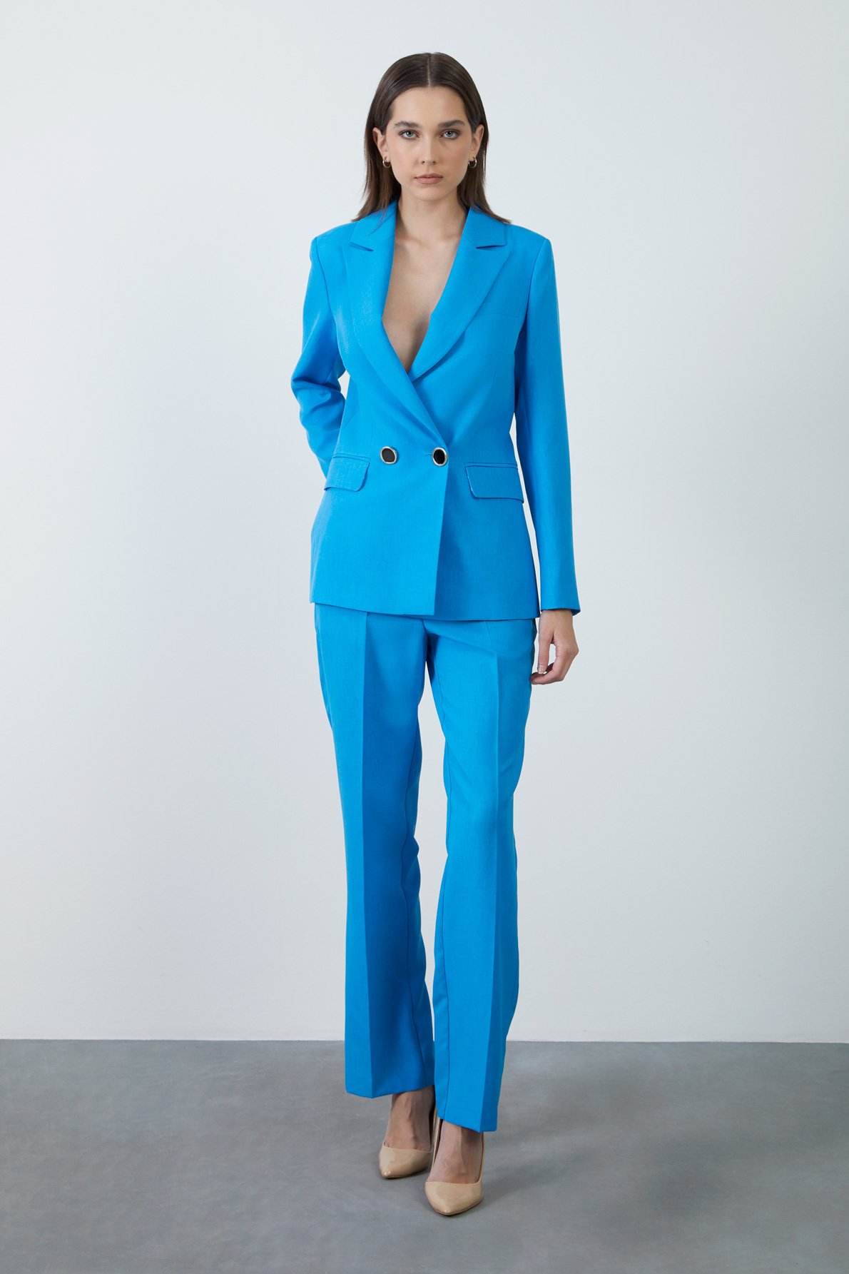 Blue Suit with Trousers and Double-breasted Closed Jacket - Gizia